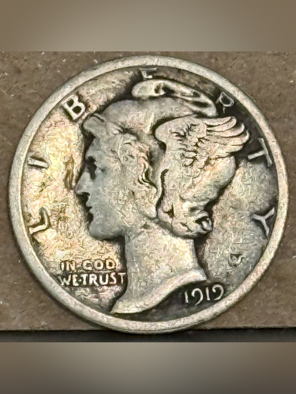 1919 D Mercury Dime 10c, KEY DATE, 90% Pure Silver Coin, Ungraded VF (Very Fine)